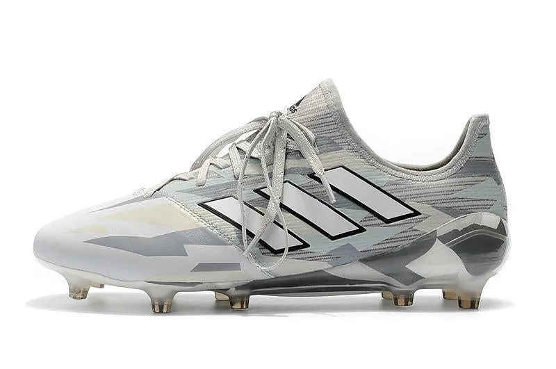 Adidas ACE FG Soccer Shoes Cleats Gray White Impact shield Knitted Collar