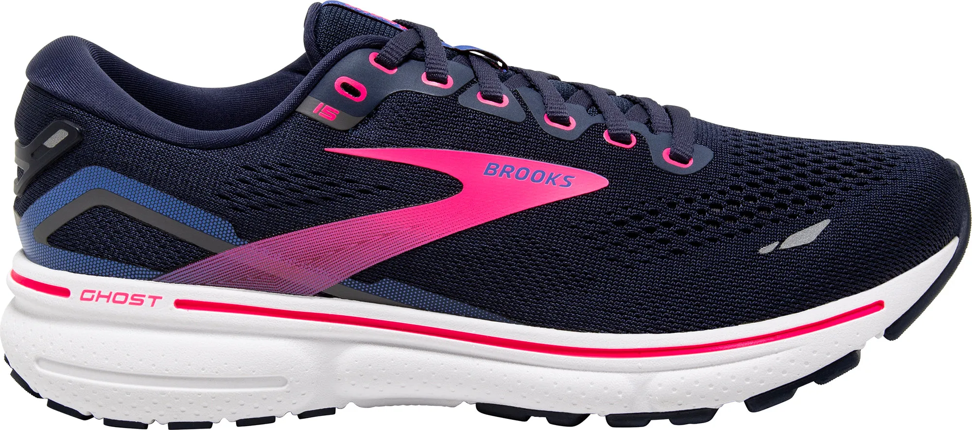 Brooks Ghost 15 Womens Running Shoes - Navy running on inclined ground