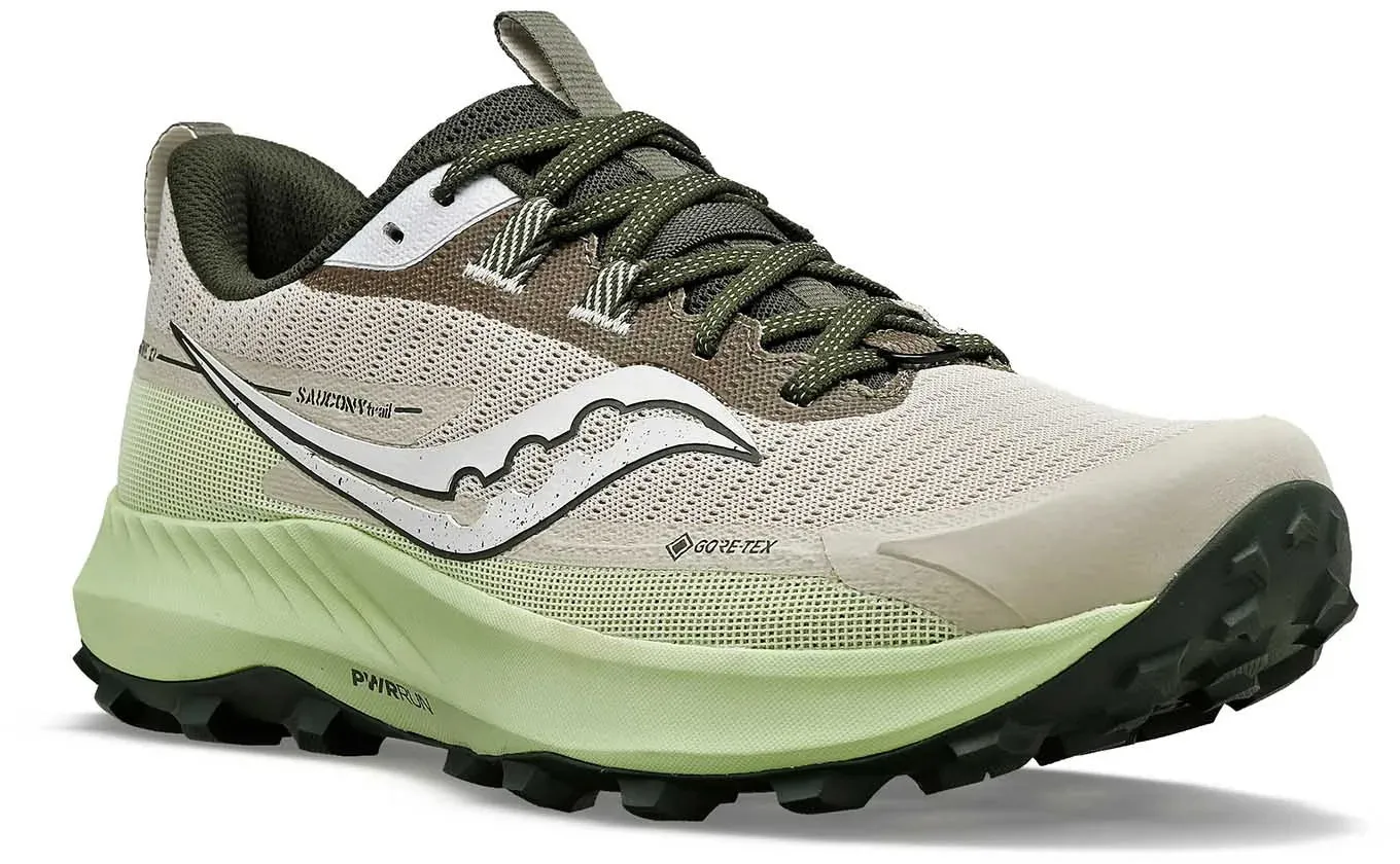 Variable Lacing Tension Bouncy Responsive Foam Saucony Peregrine 13 GORE-TEX Mens Trail Running Shoes - Brown