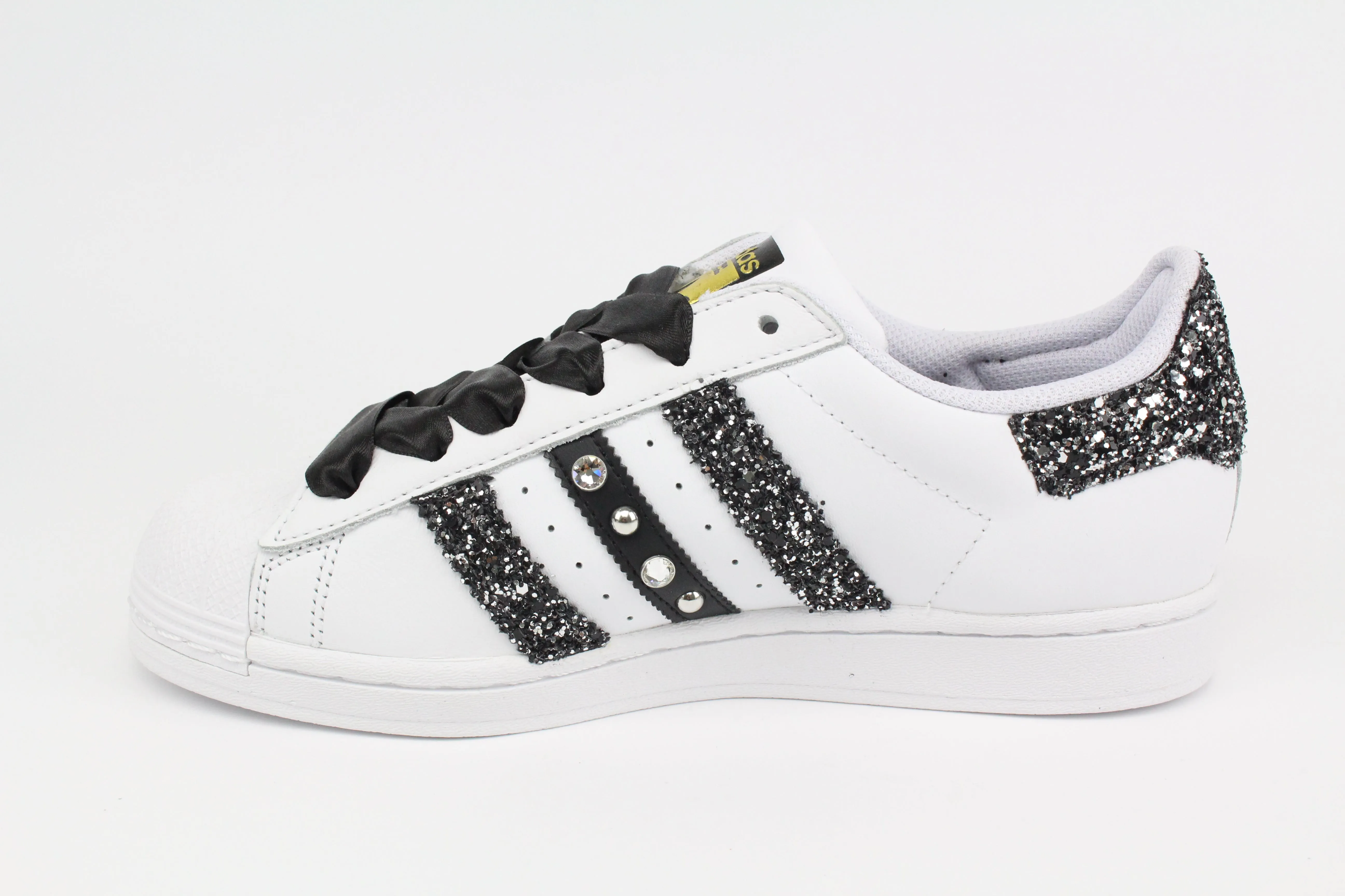 MoistureWicking Adidas Superstar Glitter Black Silver Stella Strass & Lacci Raso
