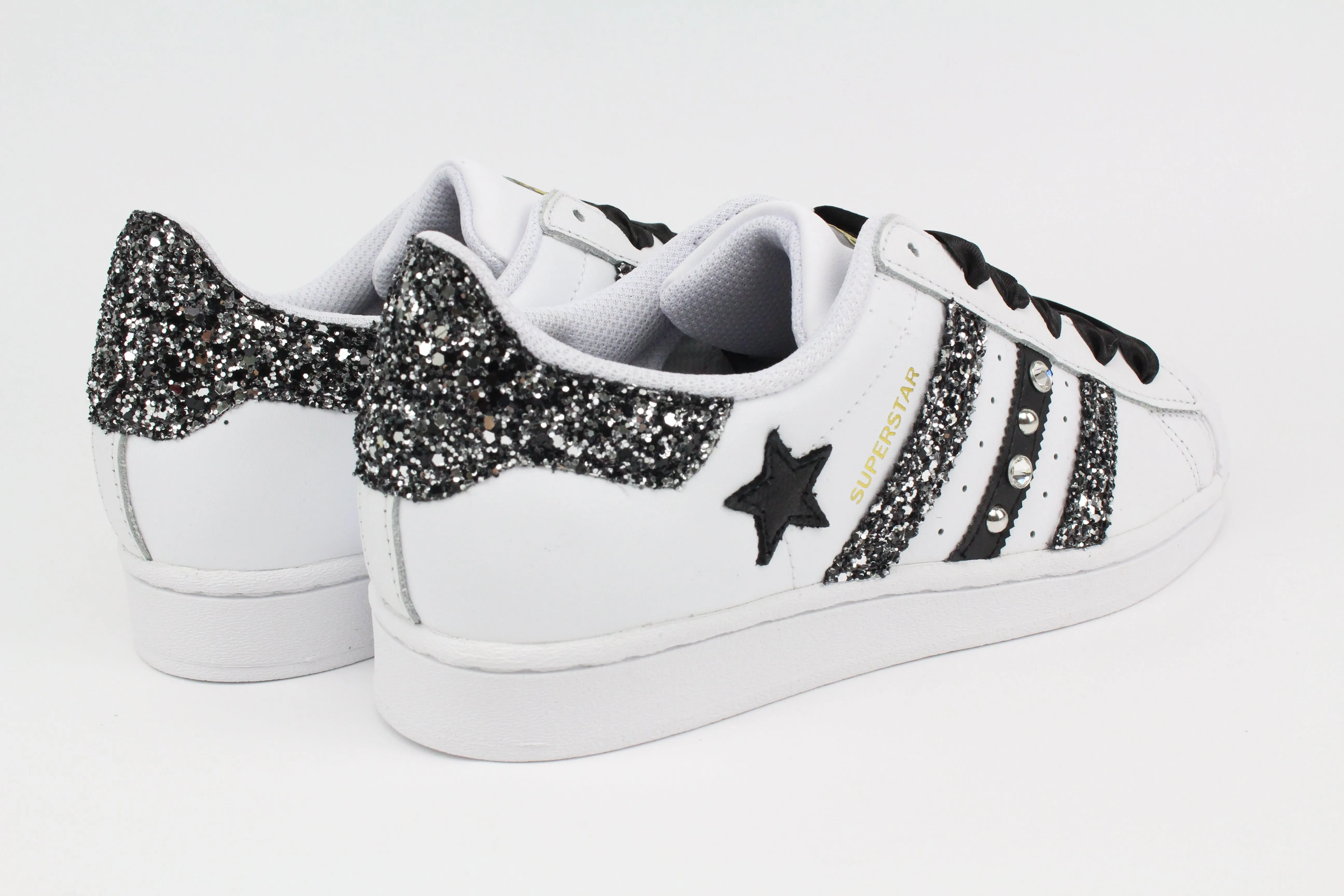 SoftInterior City Wear Adidas Superstar Glitter Black Silver Stella Strass & Lacci Raso