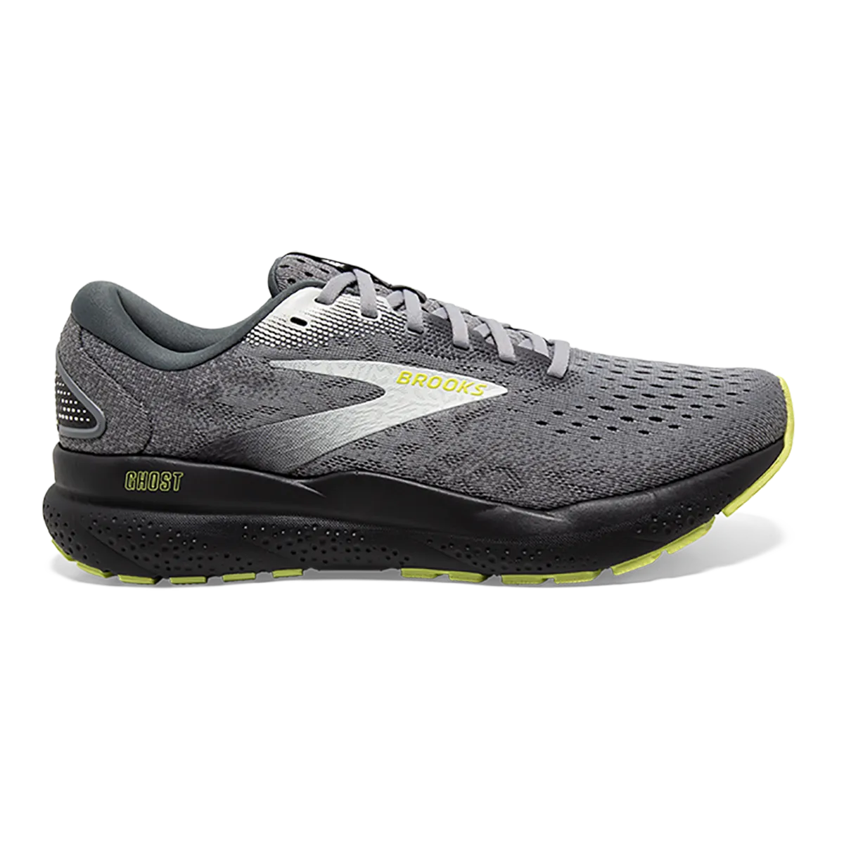 Recycled Components hook - and - loop running shoes Brooks Ghost 16 - Primer - Grey - Lime