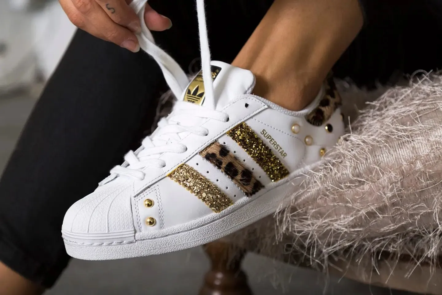 Arch   Support Toe Protection Adidas Superstar Maculate Glitter & Borchie