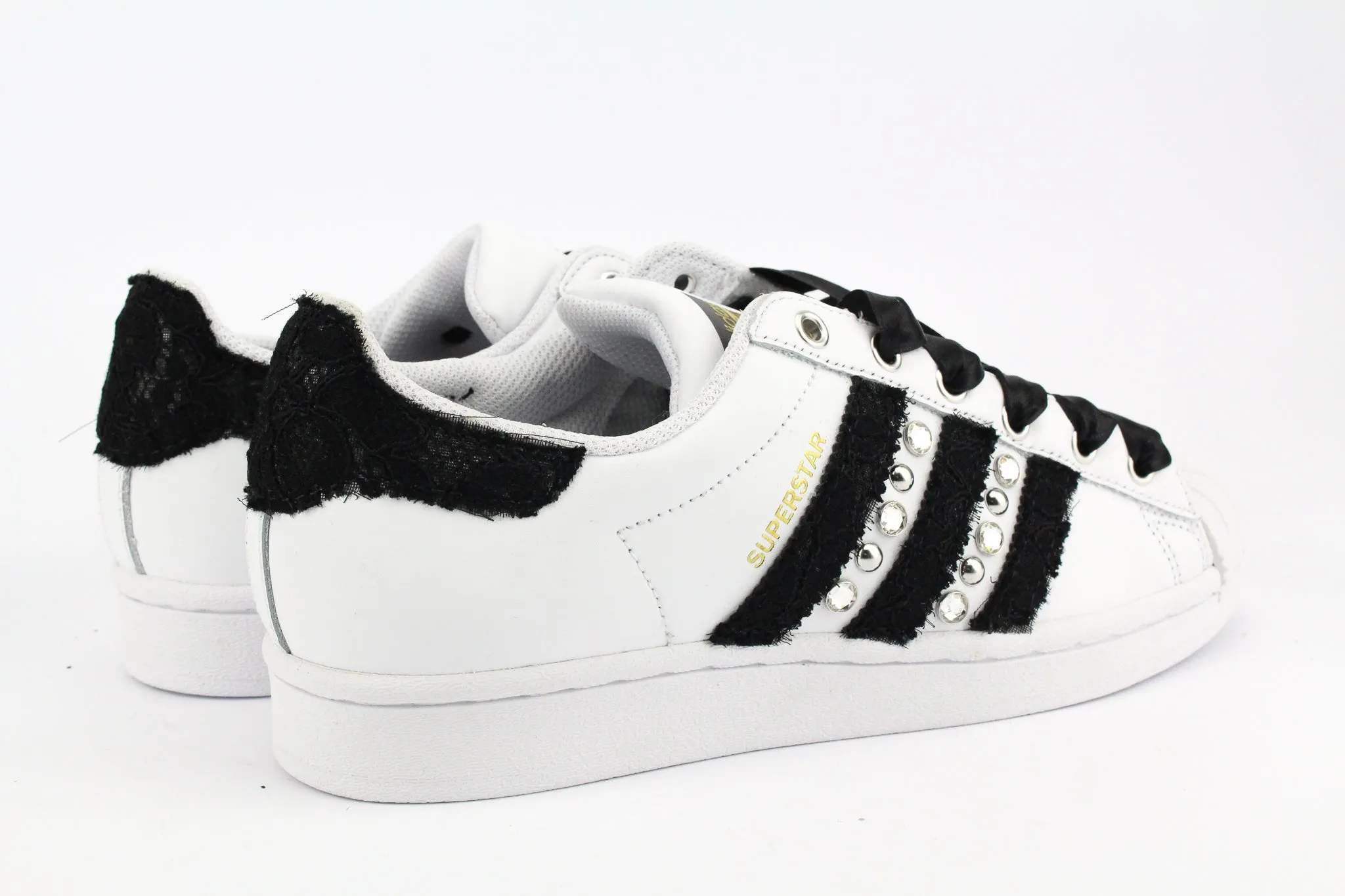 Adidas Superstar Black Pizzo Strass & Lacci Raso Practical Footwear