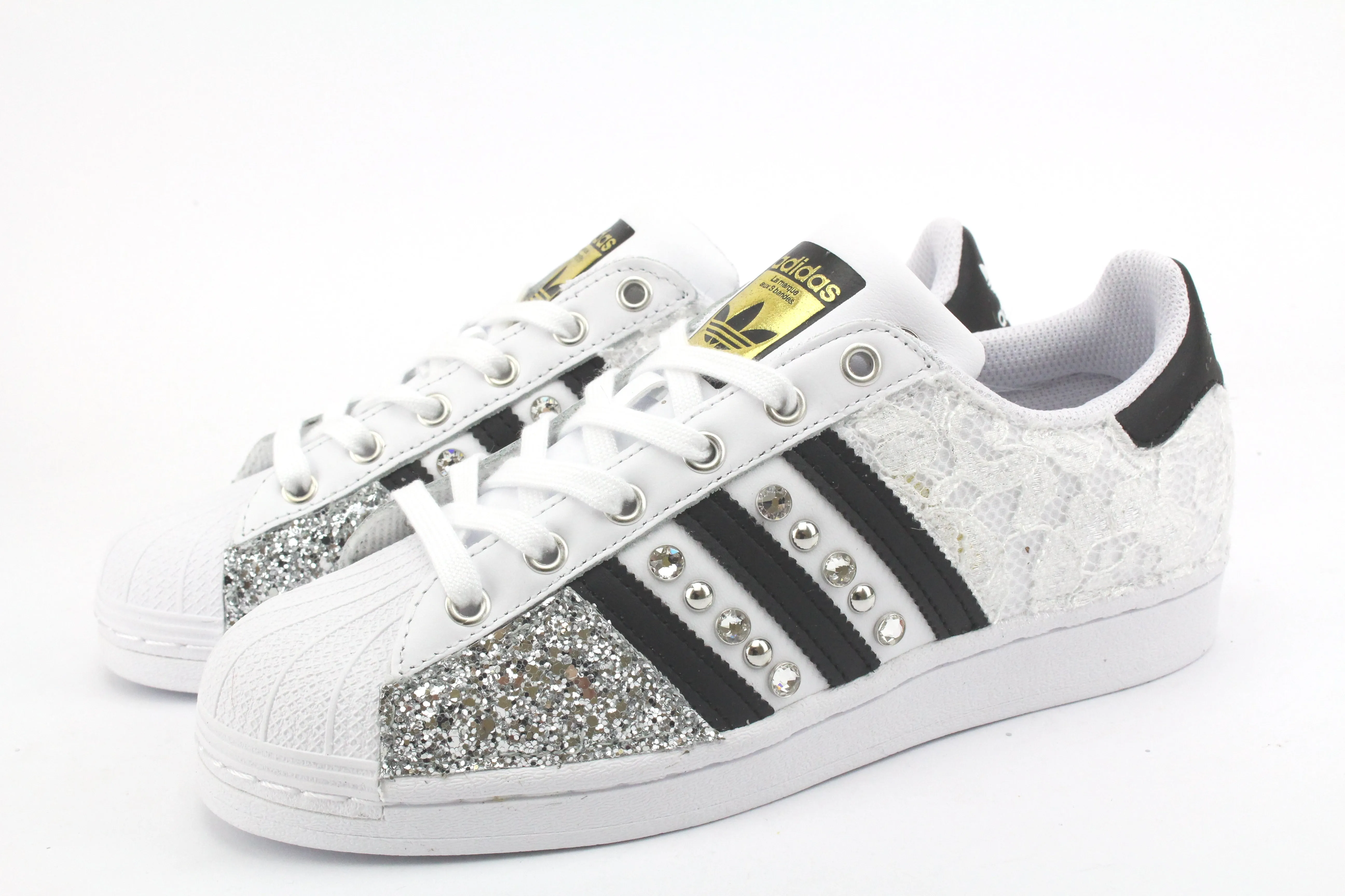 Adidas Superstar Pizzo White Glitter Argento Parade Walk Short Walk
