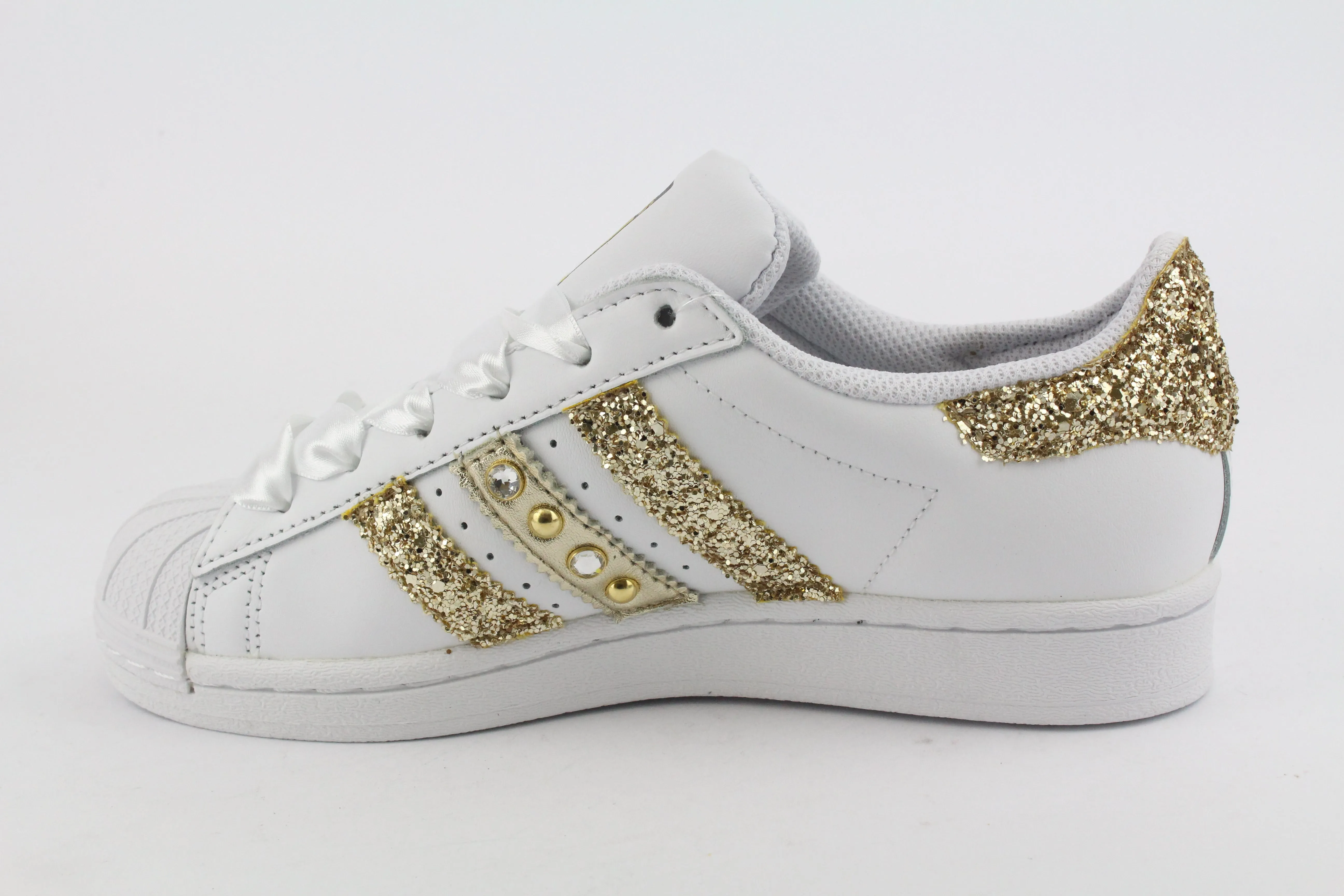 Adidas Superstar Glitter Gold Cuore Gold Strass & Lacci Raso Microfiber Lining Technology