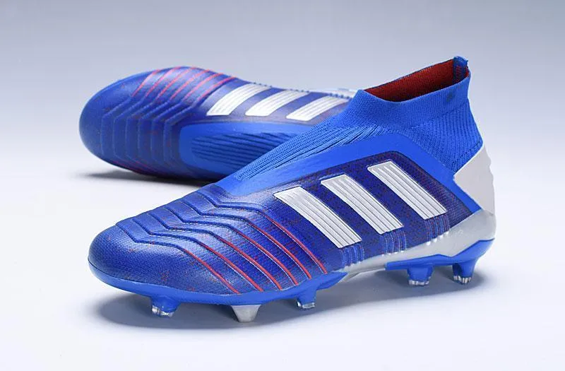 New Adidas Predator 19.1 FG Soccer Cleats Shoes Blue Red Laceless Grass Surface Natural motion