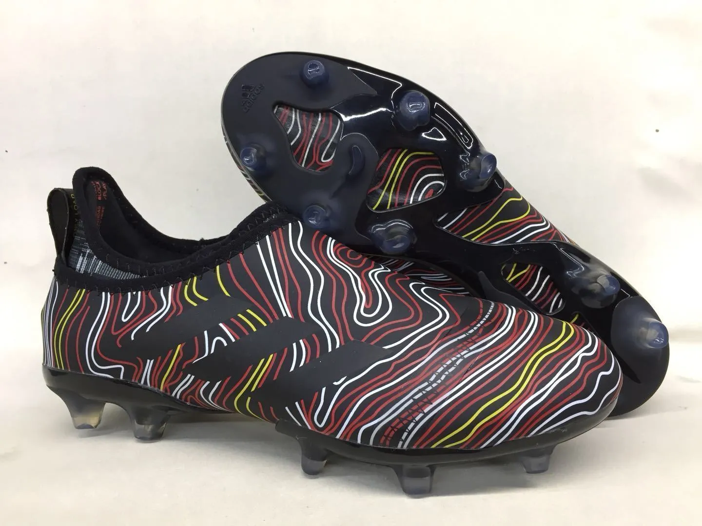 Clean Surface New Adidas Glitch Skin 17 FG Soccer Cleats Black Fluorescent Red White