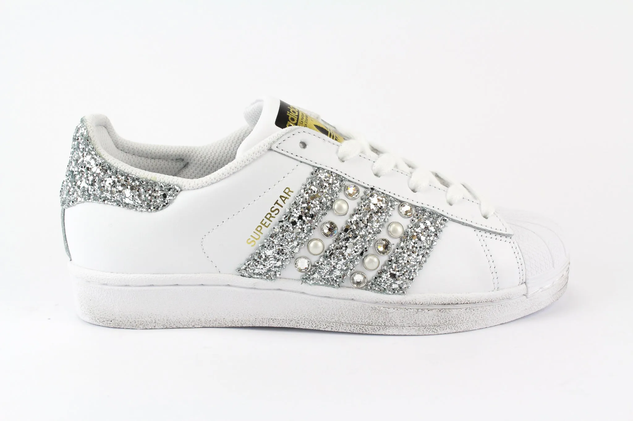 Dynamic Wear Impact Diffusing Plate Adidas Superstar Silver Glitter Perle & Strass