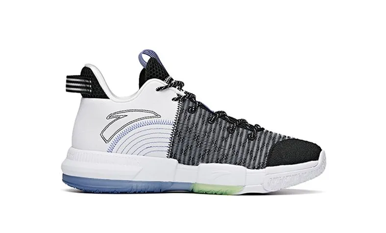 Contoured Footbed Heel Counter Structure Anta Men's Shock The Game "Daringly" 2.0 Black/White/Green