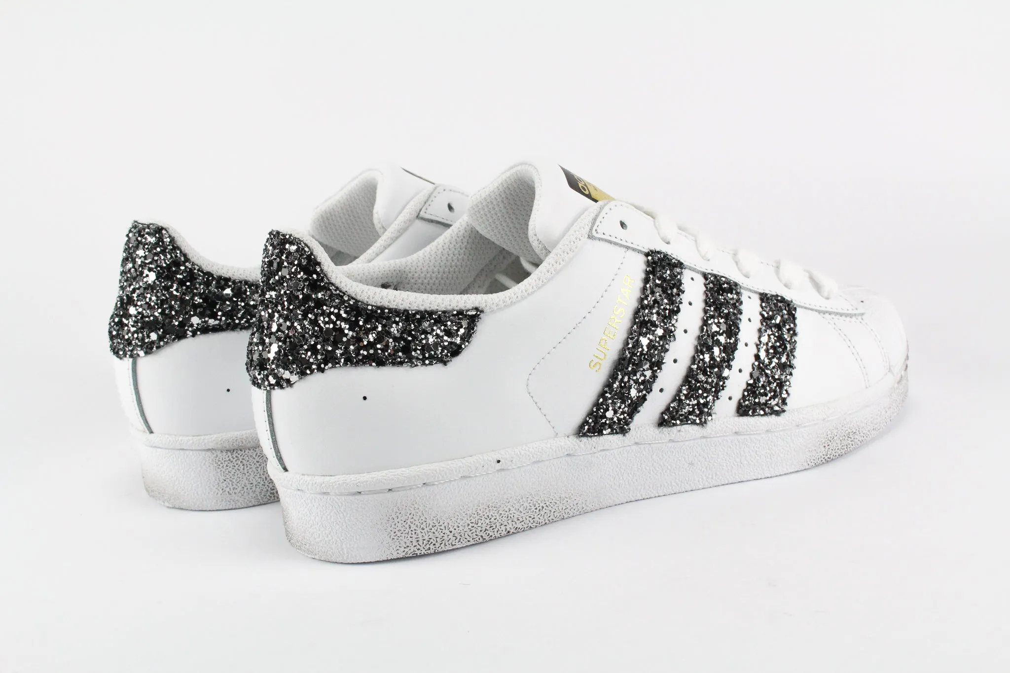Lean Look Adidas Superstar Black Silver Glitter