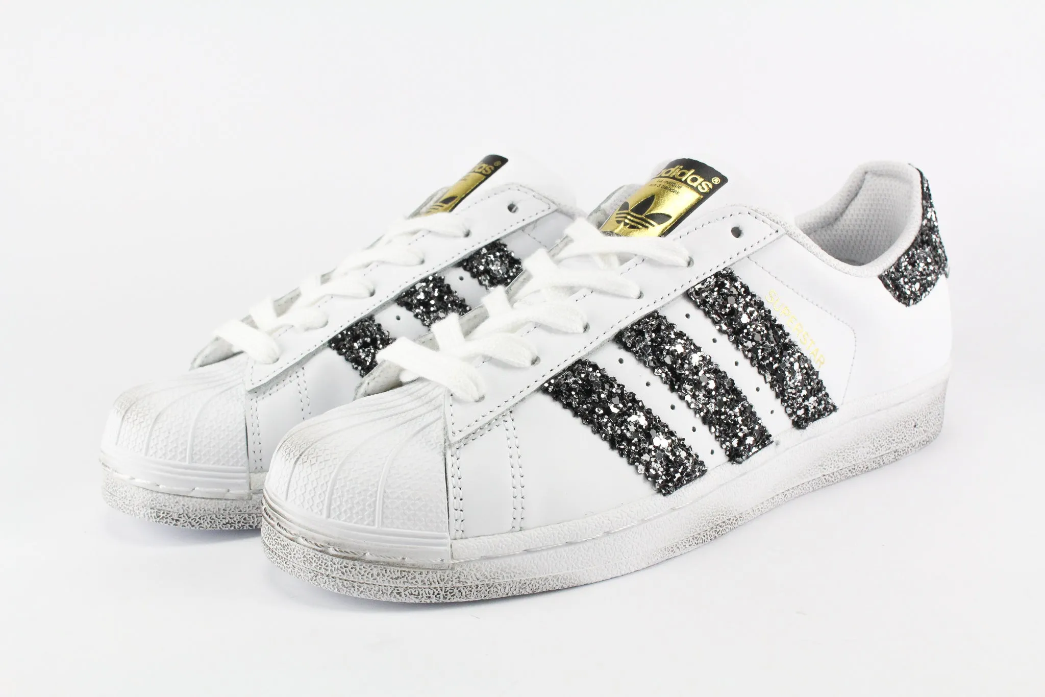 Ventilated Side Ease Motion Adidas Superstar Black Silver Glitter