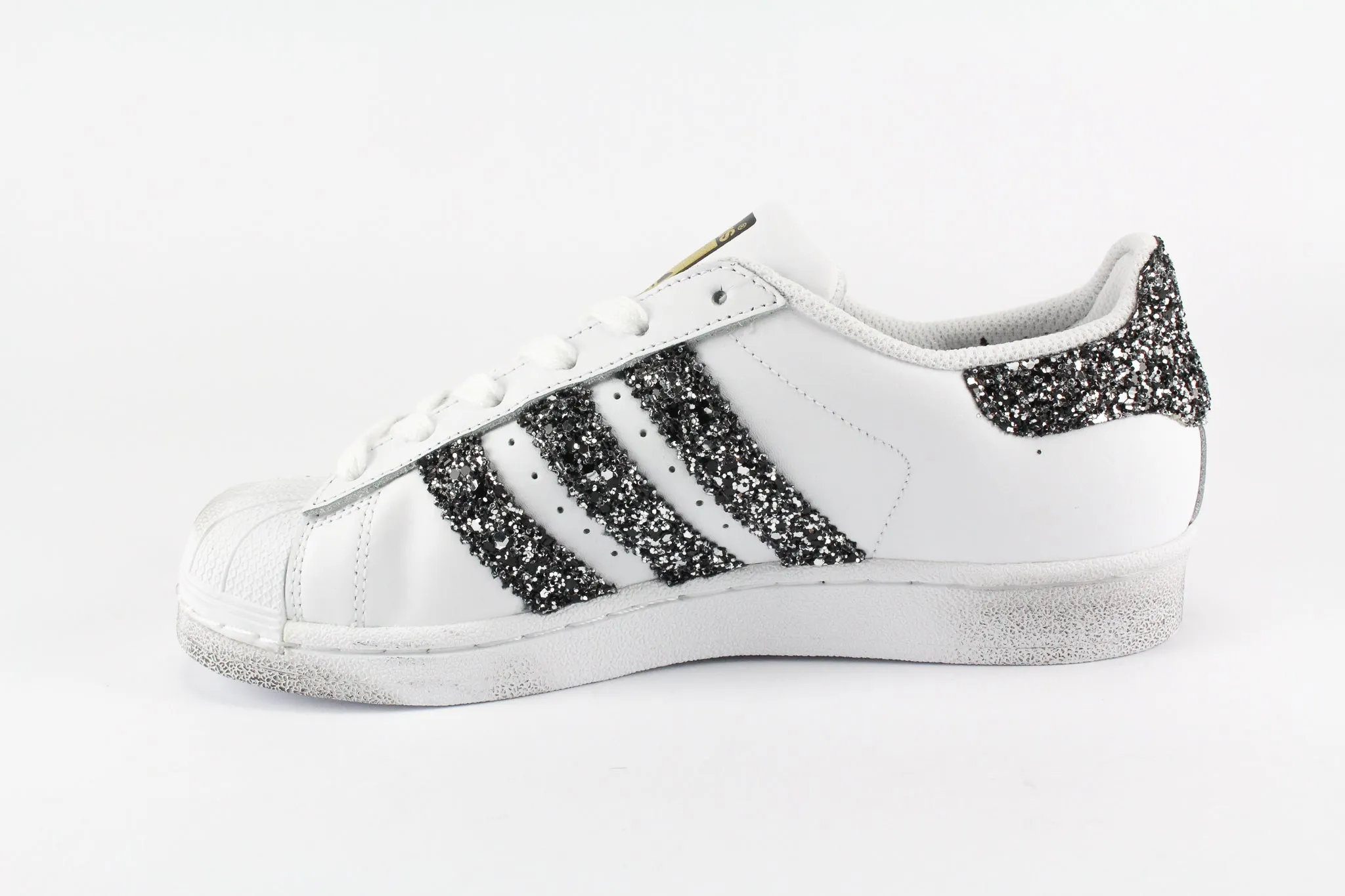 Heat dissipation Comfortable Support Adidas Superstar Black Silver Glitter