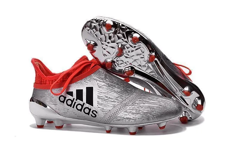 Adidas X 16  Purechaos FG/AG Soccer Cleats Silver Metallic Solar Red Non-Marking