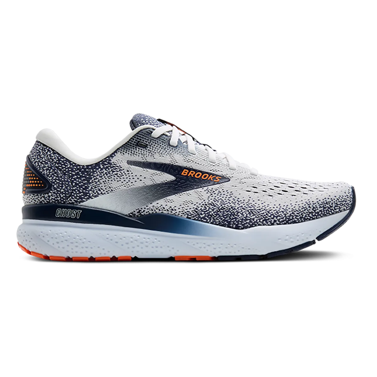 Brooks Ghost 16 - White - Peacoat - Orange obsession forefoot - padded running shoes