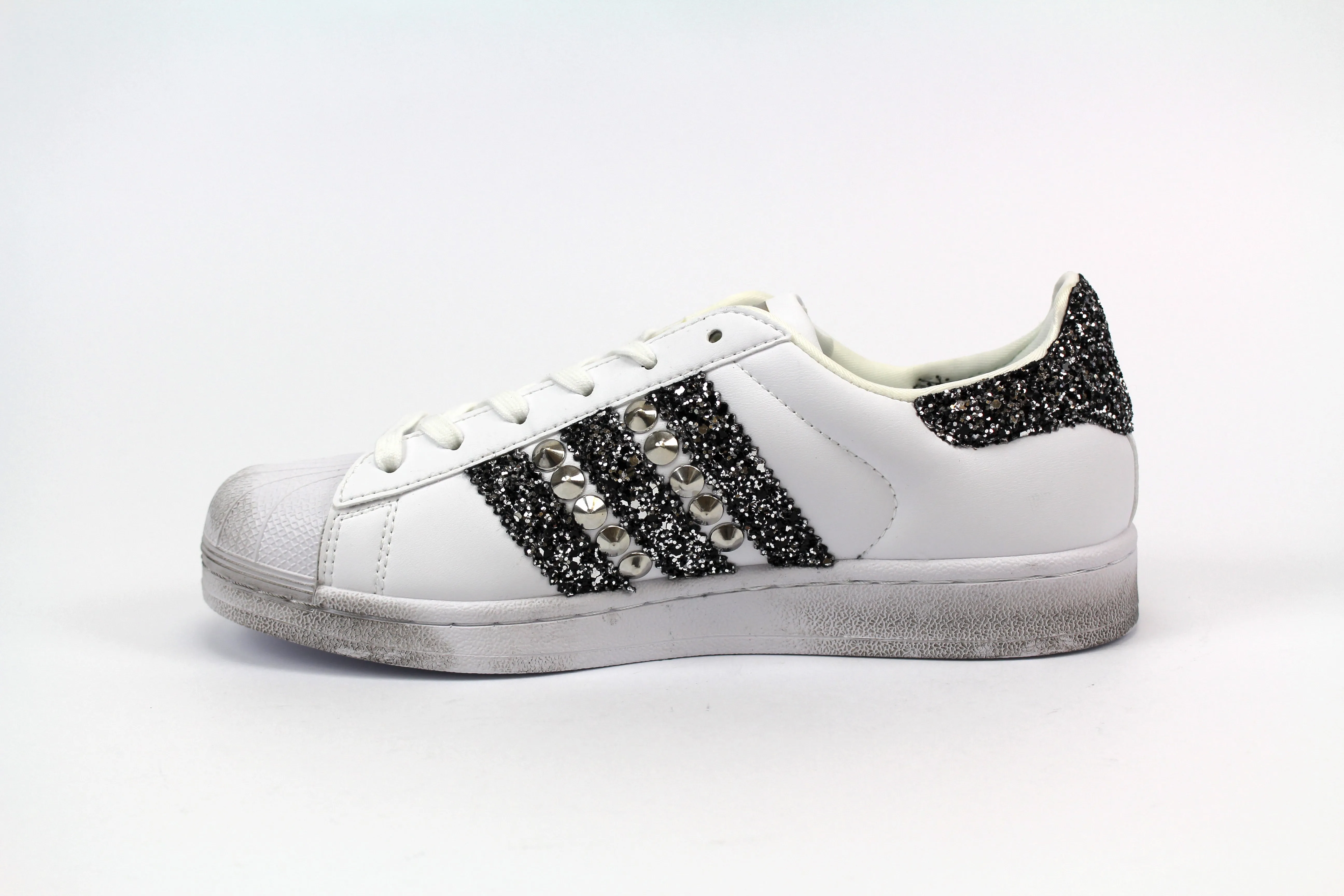 Adidas Superstar Black Silver Glitter & Borchie Date night Freedom Fit