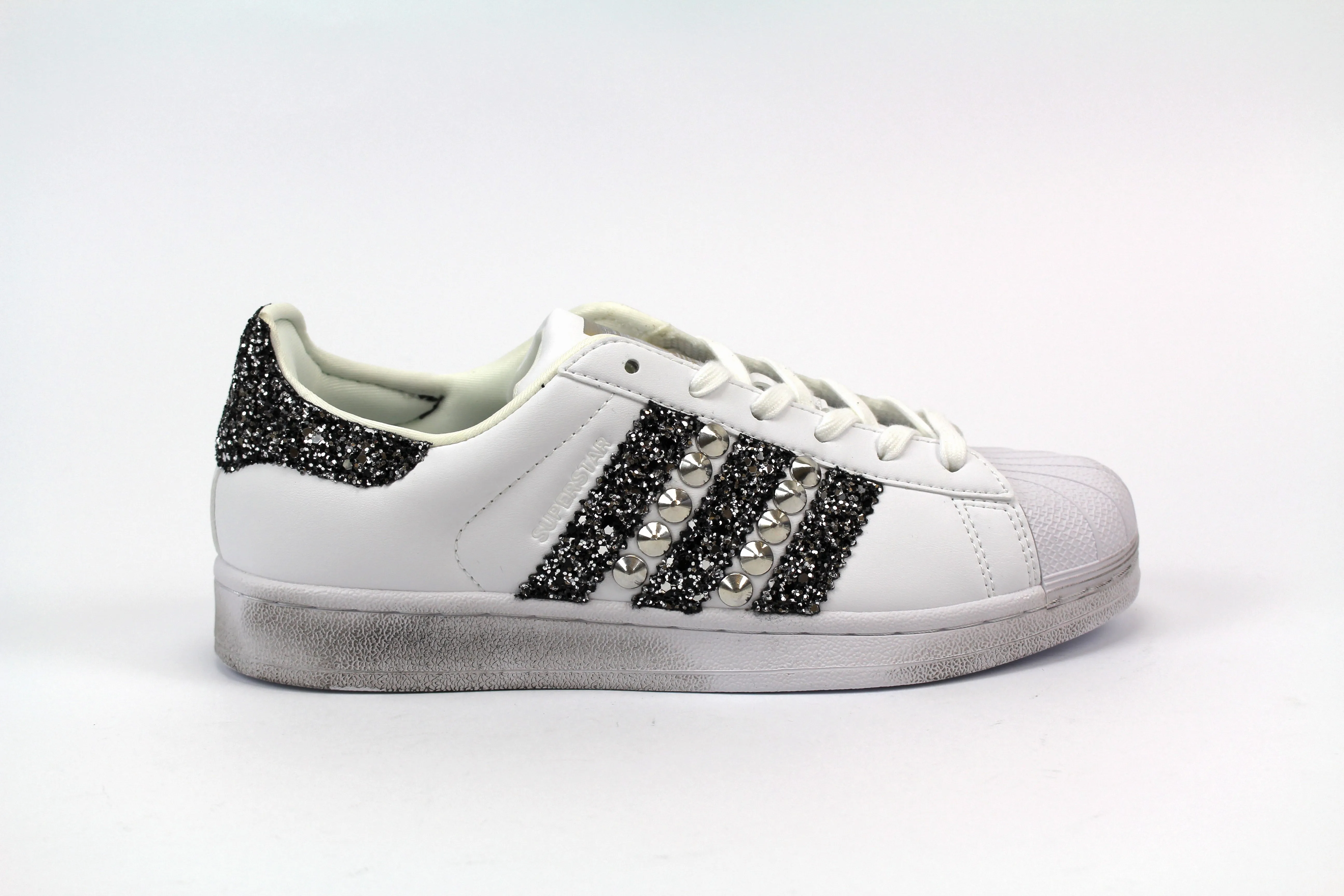 Heat Dissipation Tech Adidas Superstar Black Silver Glitter & Borchie