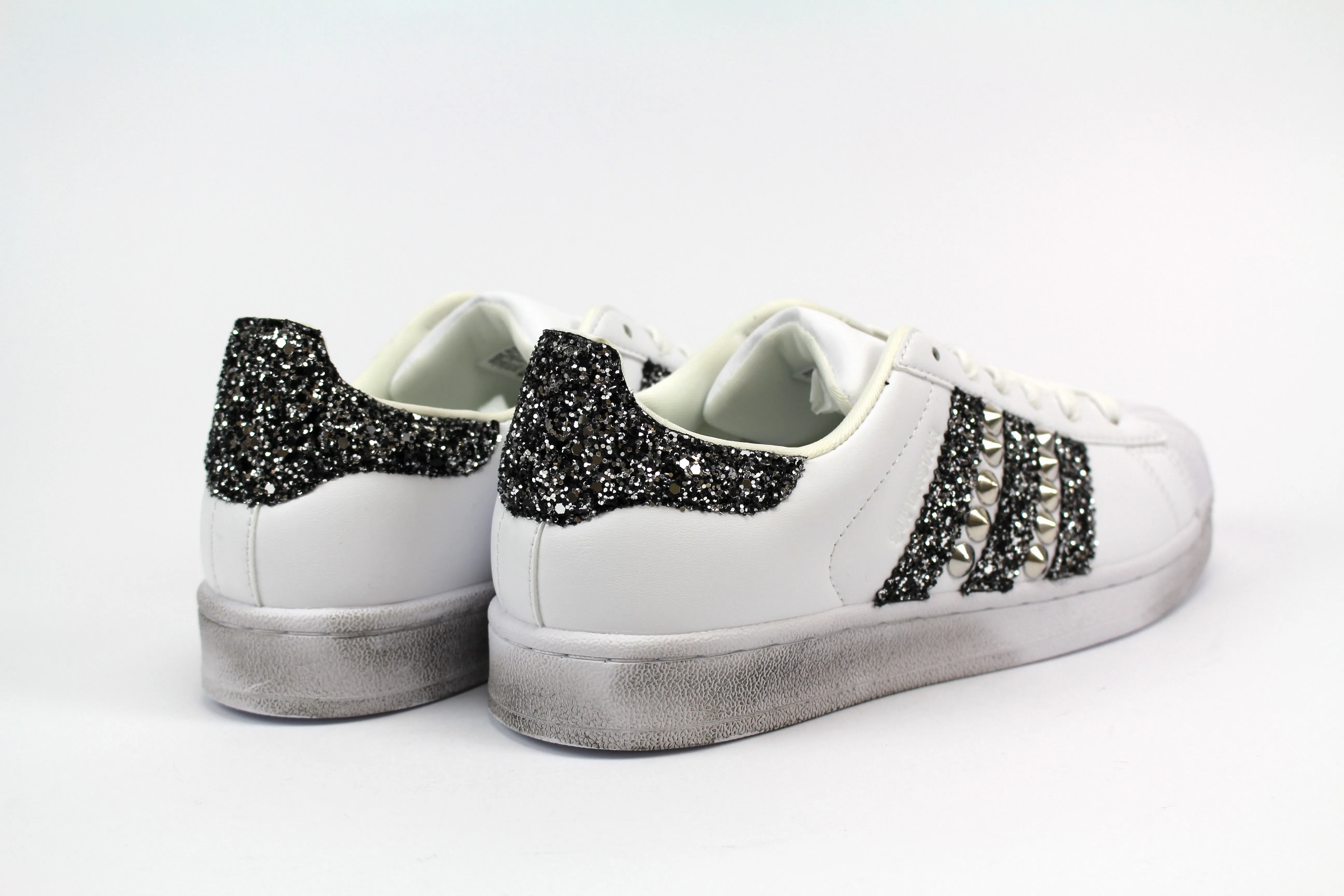 Non Marking Sole Adidas Superstar Black Silver Glitter & Borchie