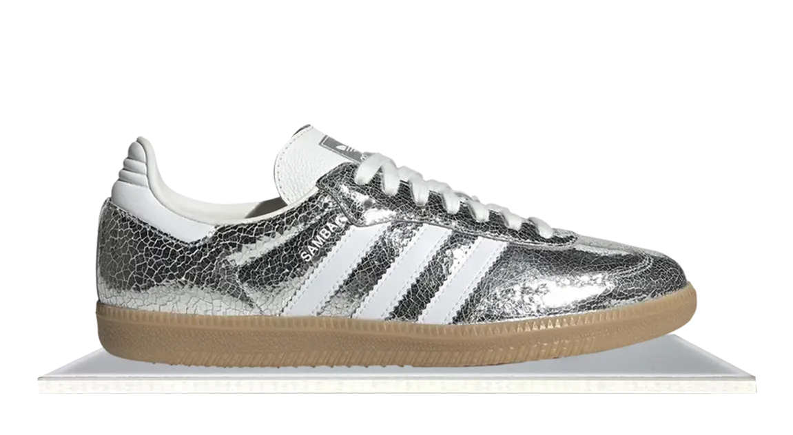 Adidas Samba Silver Metallic Cracked Leather Breathable Inside