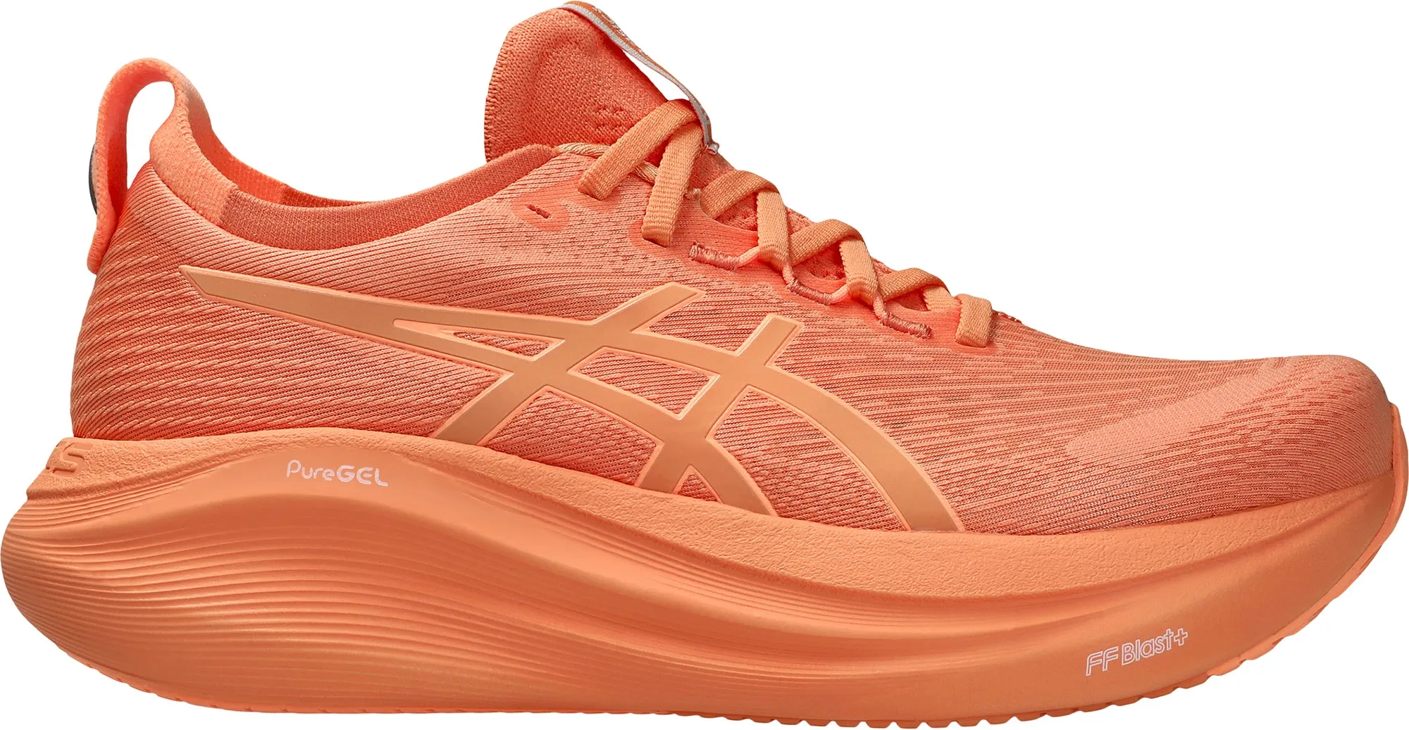 Asics Gel Nimbus 27 Lite-Show Womens Running Shoes - Orange Comfort Straps Asymmetrical Lacing