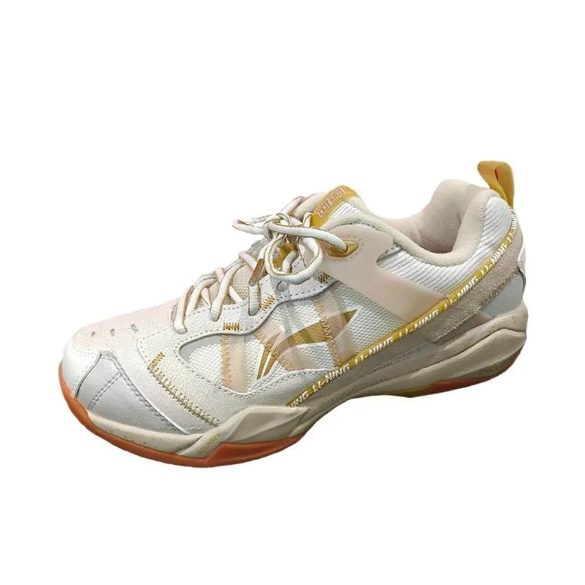 ??Shi Yu Qi??Li-Ning Invincible Ace Badminton Shoes - White/Gold Motion Control Plate Molded Heel Counter