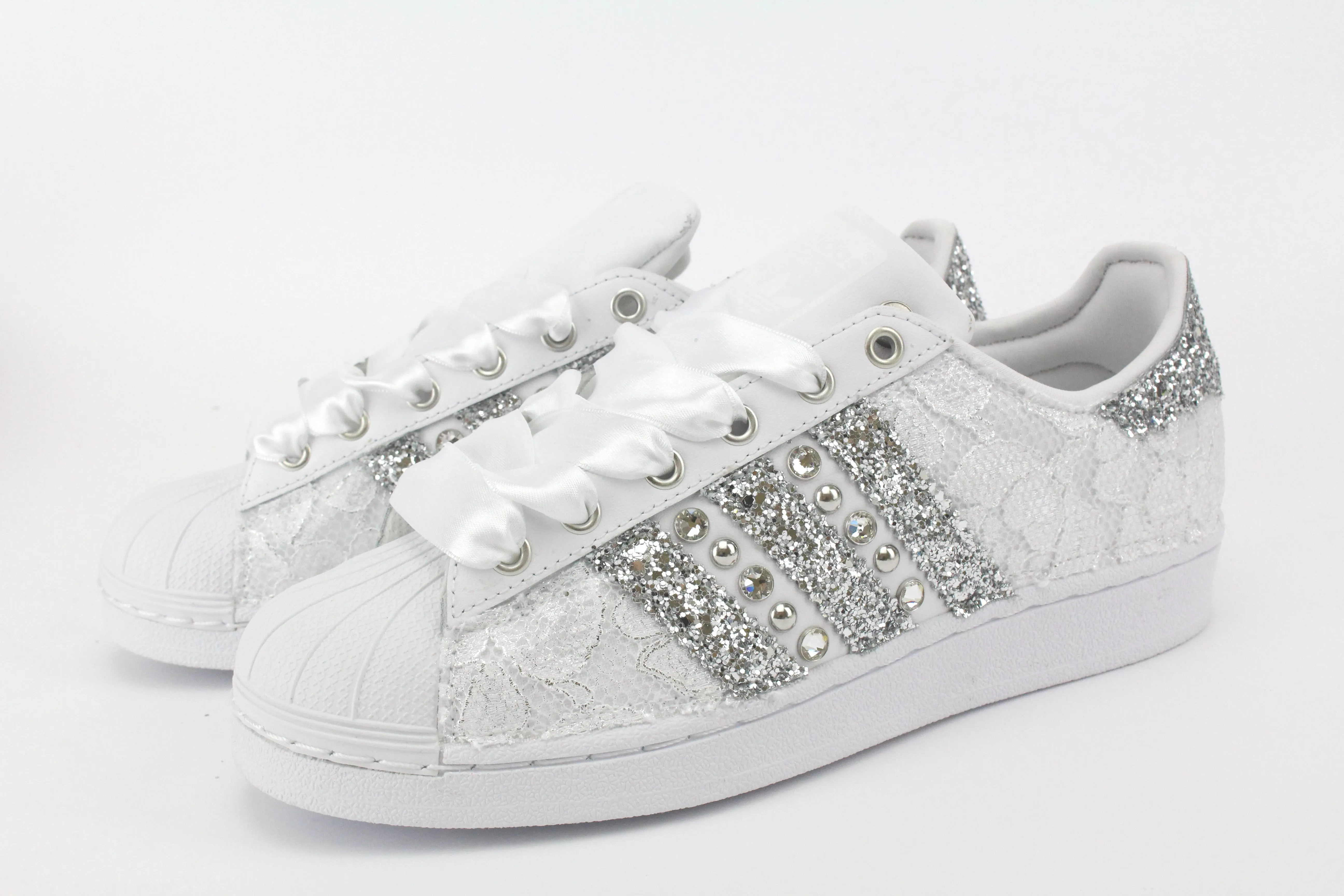 Adidas Superstar Pizzo White Glitter Argento Borchie & Strass Any Season