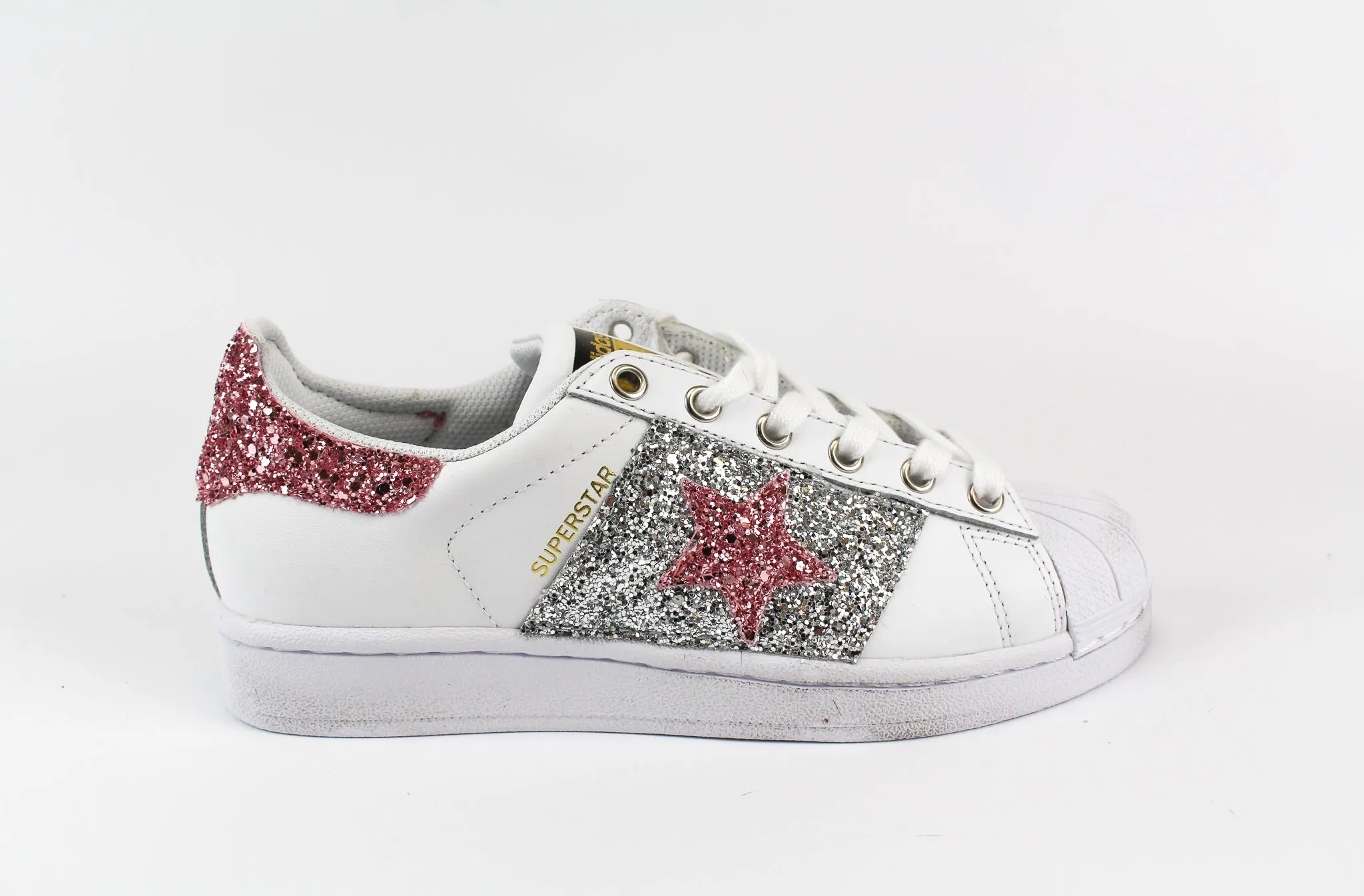 Run Light Practical Footwear Adidas Superstar Stella Pink & Silver Glitter