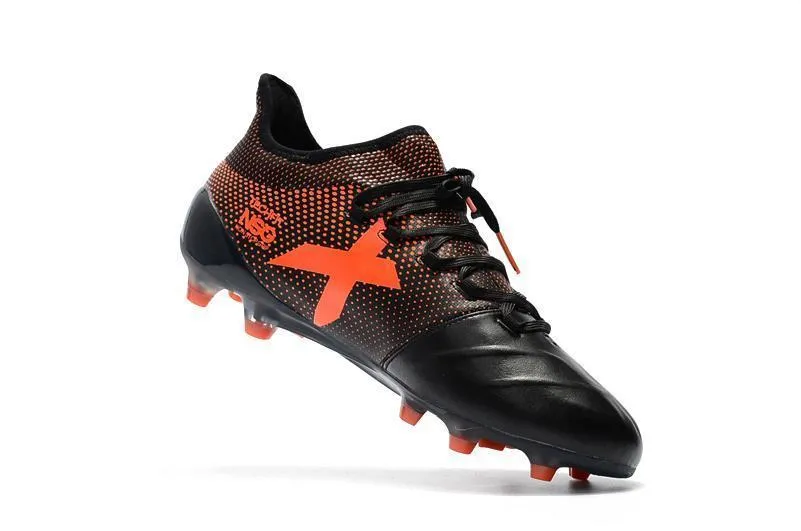 New Adidas X Series Leather FG Soccer Cleats Shoes Black Orange Foot Protection Quick Entry