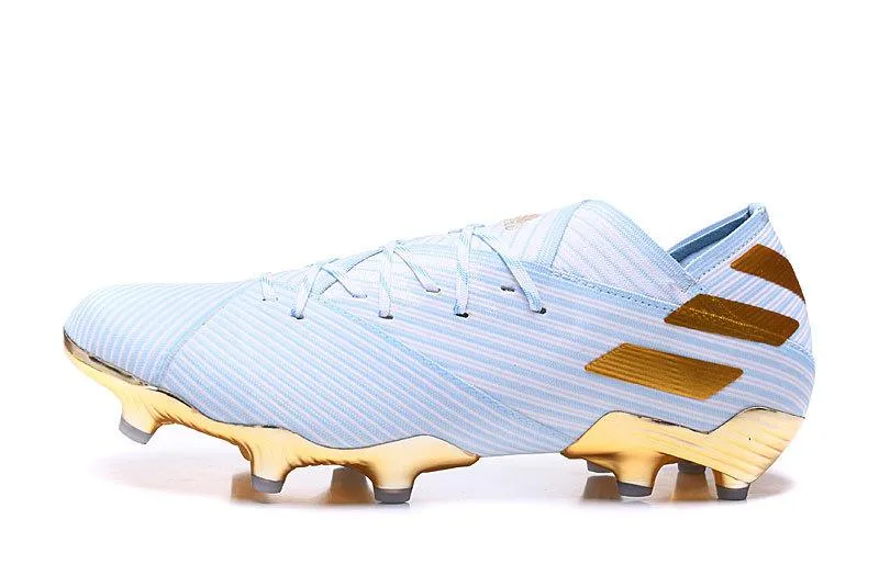 Clean Drive Pitch Ready Adidas Nemeziz Messi 19.1 FG Soccers Cleats Shoes Gold White