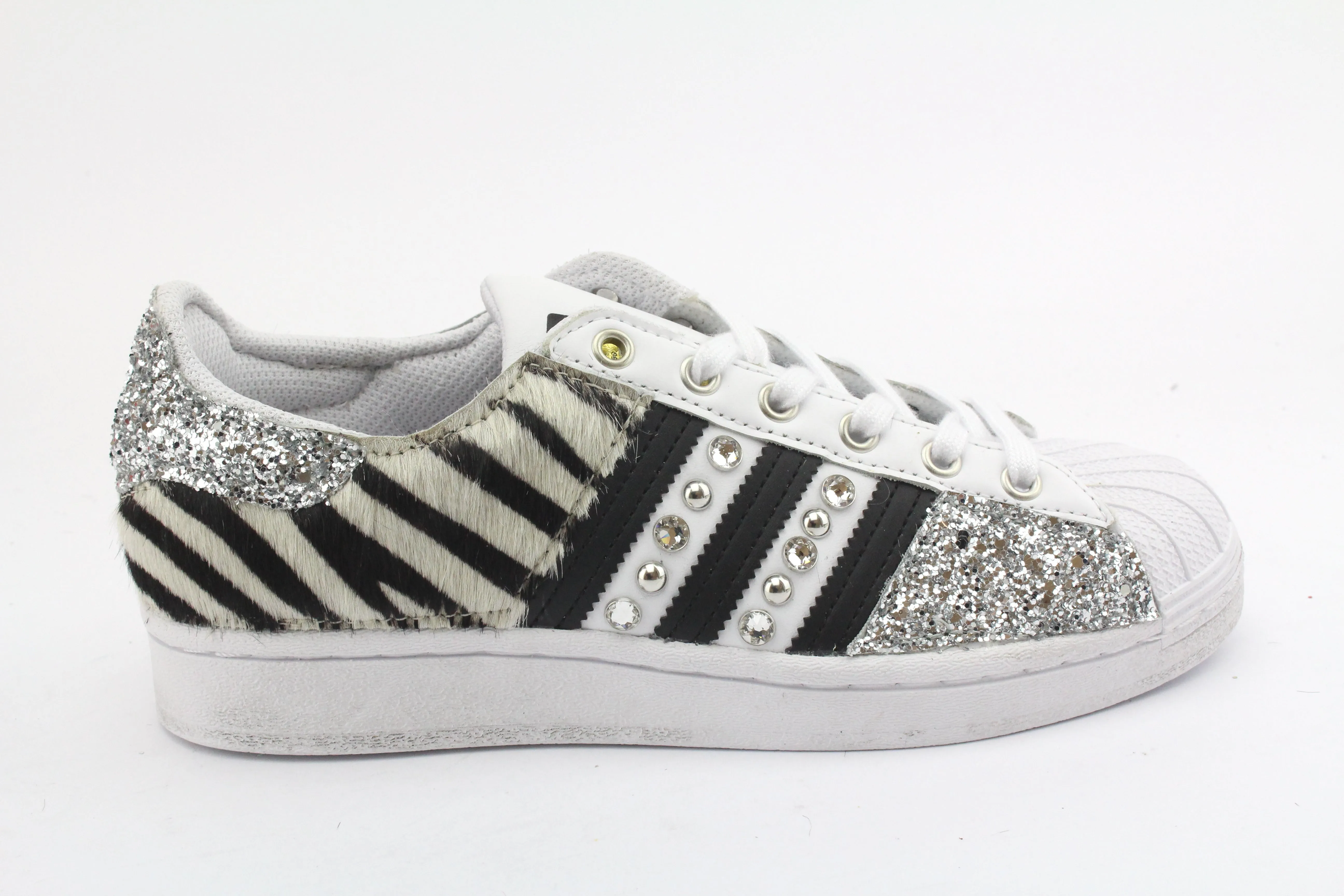 Adidas Superstar Zebrate Glitter Silver & Borchie Strass Comfortable toe box