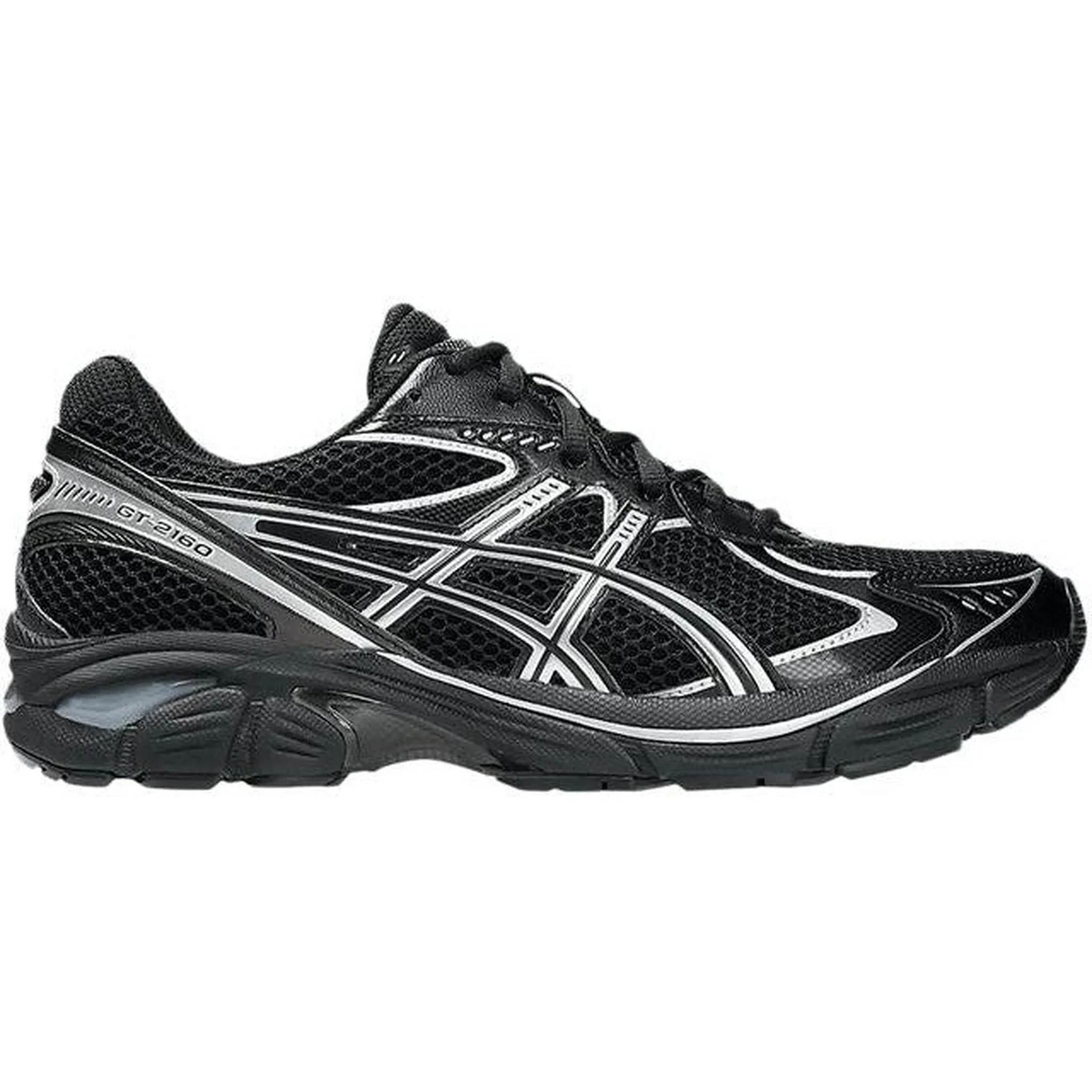 ASICS GT-2160 Black Pure Silver running in a glass bridge area shoes