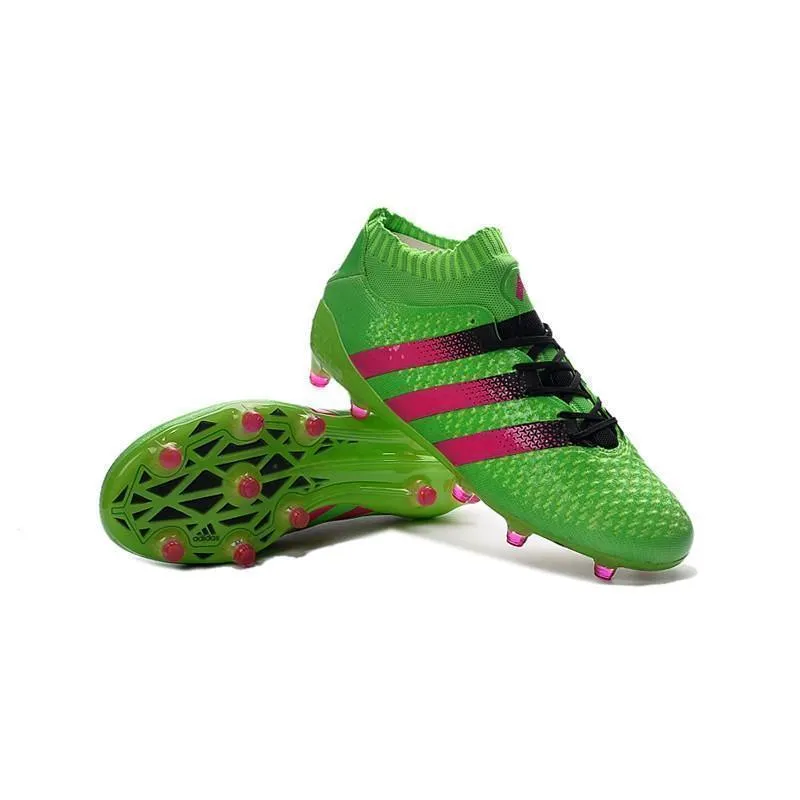 Friendly Game Outdoor Drill Adidas Ace 16.1 Primeknit FG Soccer Cleats Solar Green Pinkcore Black