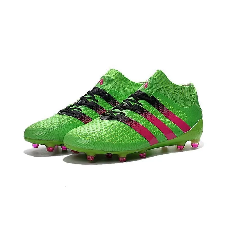 Match Ready Adidas Ace 16.1 Primeknit FG Soccer Cleats Solar Green Pinkcore Black