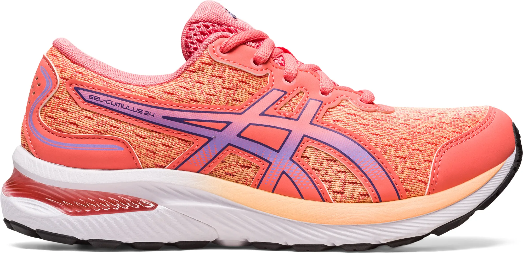 Asics Gel Cumulus 24 GS Junior Running Shoes - Orange PU foam Structured Collar Support