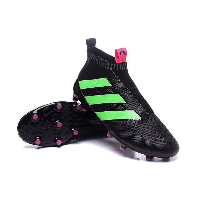 Traction Ready Adidas Ace 16  Purecontrol FG Core Soccer Cleats Black Pink Solar Green