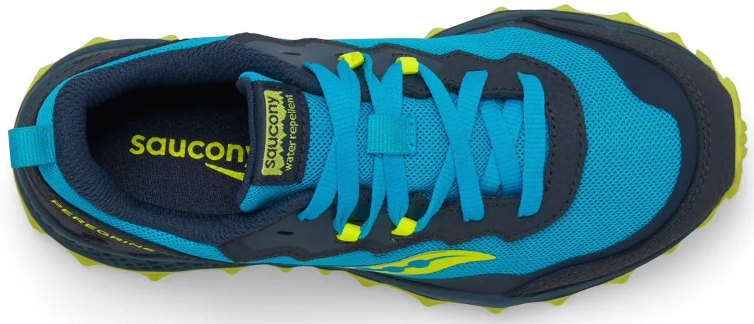 Saucony Peregrine KDZ Junior Trail Running Shoes - Blue Lockdown Heel Support Ventilation Perforations