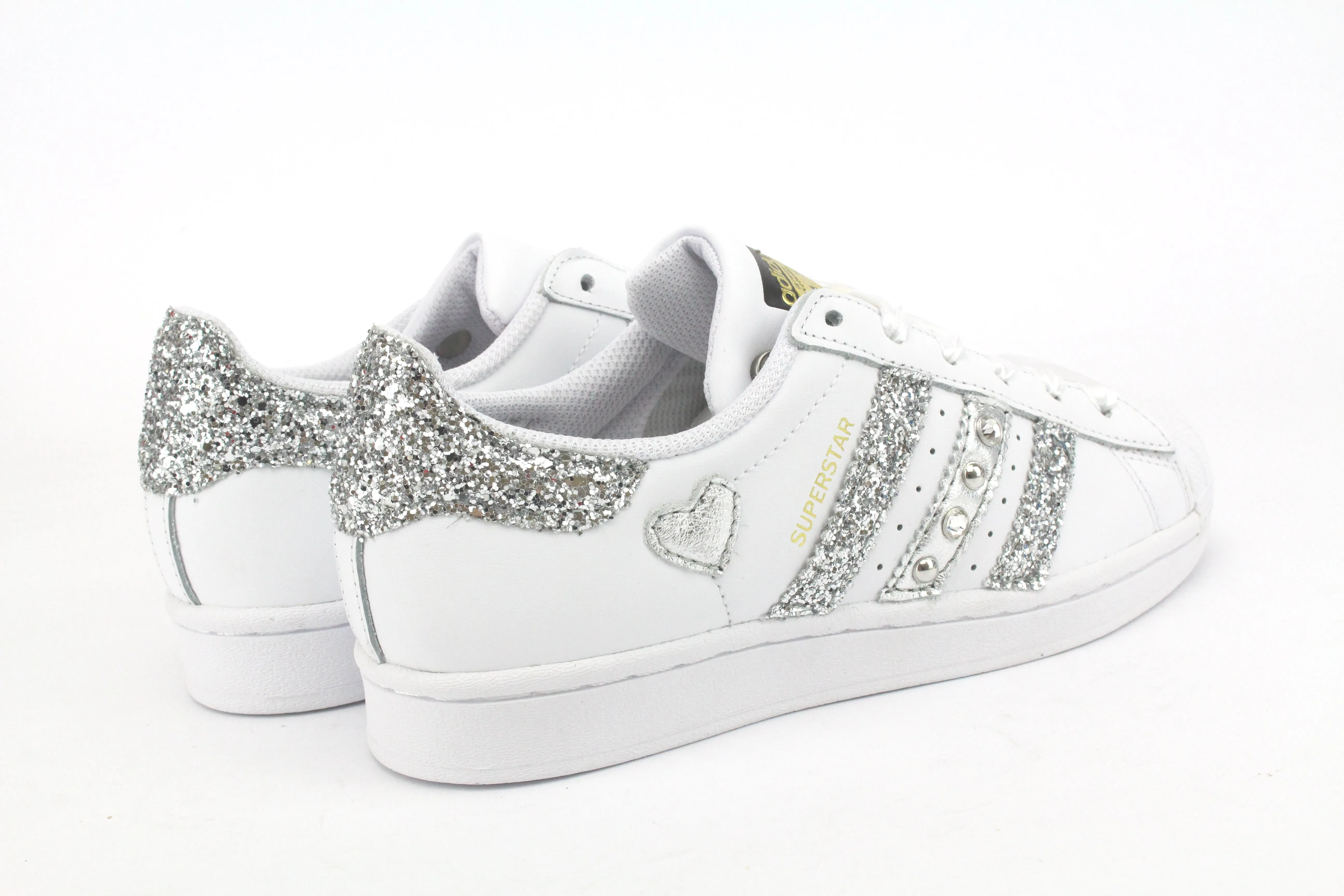 Adidas Superstar Glitter Silver Cuore Strass & Lacci in Raso Mobility Boost