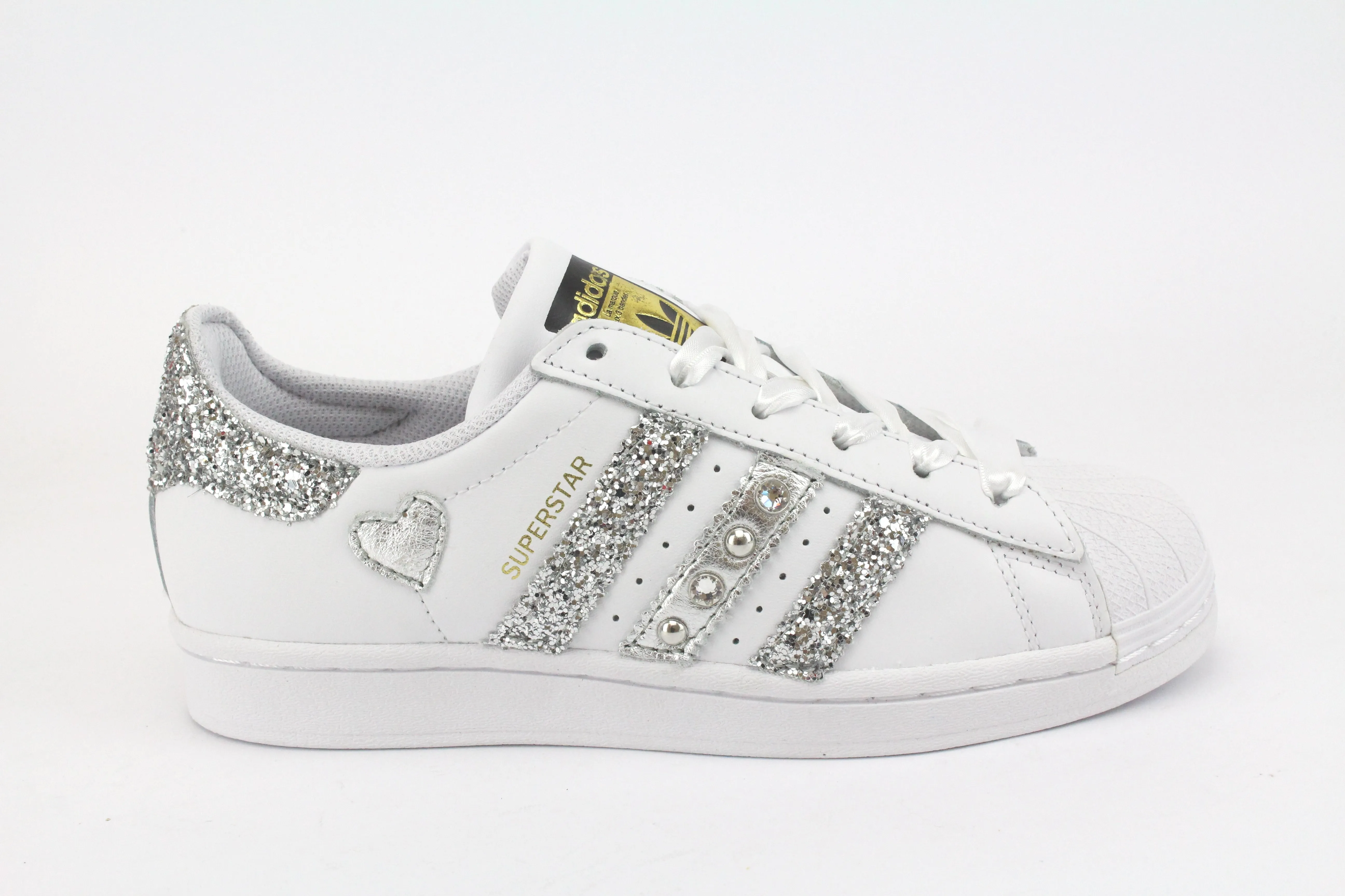 Adidas Superstar Glitter Silver Cuore Strass & Lacci in Raso City Travel Relax Step