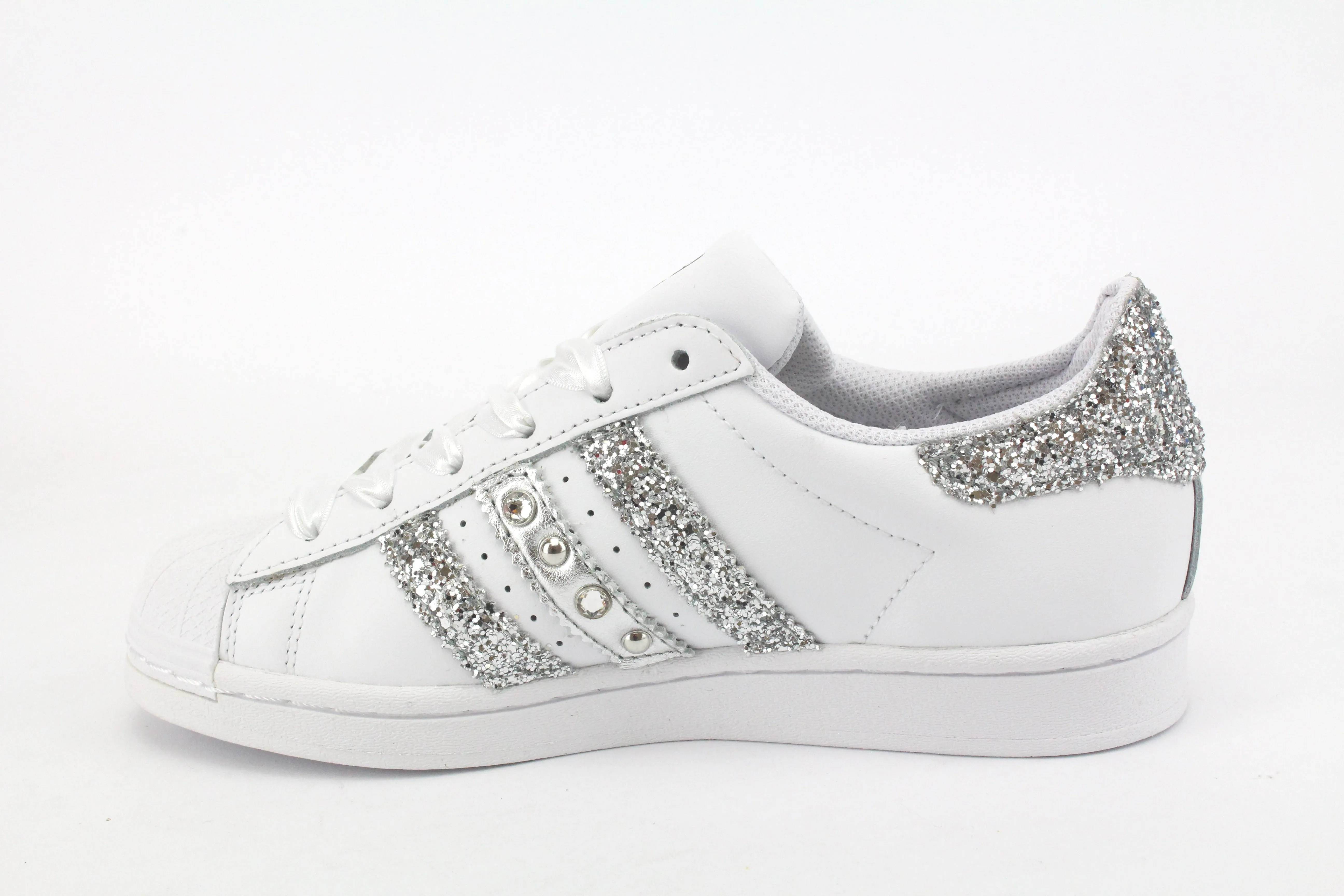 Core Fit Mountain Run Adidas Superstar Glitter Silver Cuore Strass & Lacci in Raso