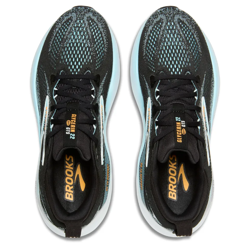 Brooks Men's Glycerin GTS 22 Running Shoes in Black/Atomizer/Blazing Orange AW25 supportive shoes Reinforced Soles