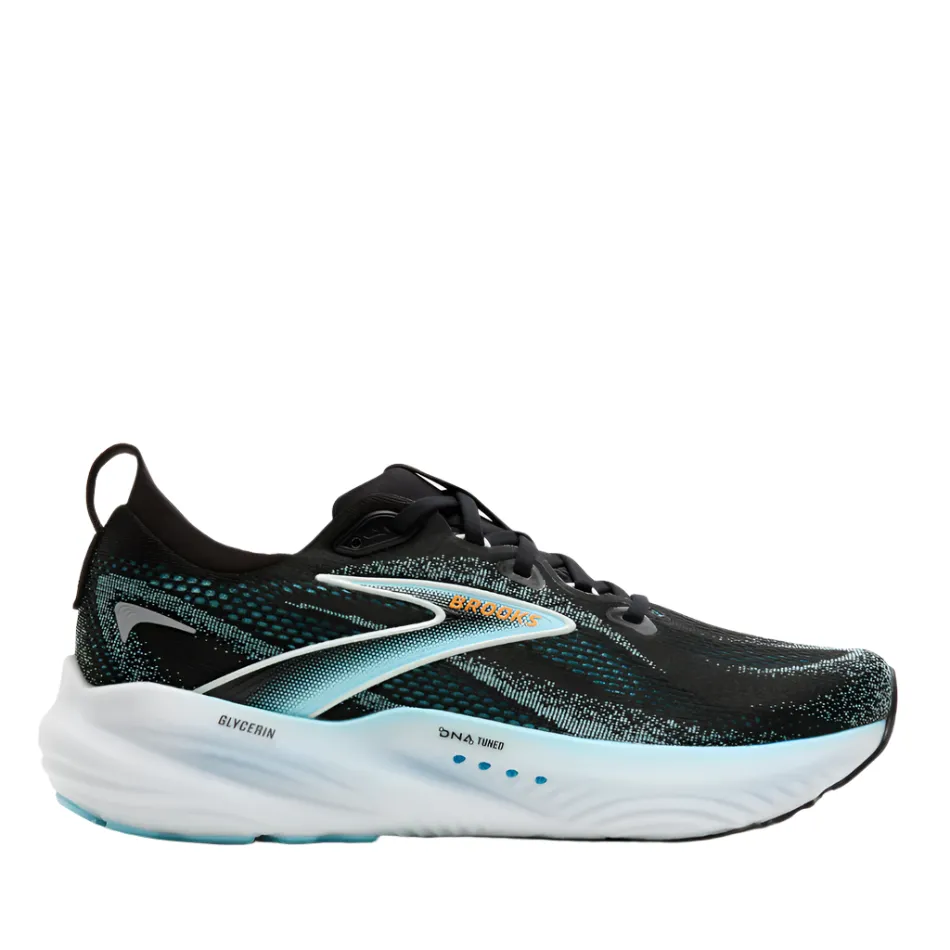 Brooks Men's Glycerin 22 Running Shoes in Black/Atomizer/Blazing Orange AW25 Bouncy Foam Layer Impact Diffusing Heel