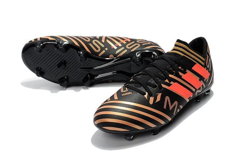 Open Motion Superior Comfort New Adidas Nemeziz Messi FG Soccer Cleats Shoes Black Gold Orange