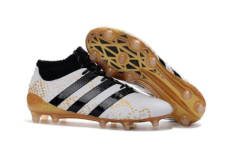 Comfortable fit Adidas ACE 16.1 Primeknit FG/AG Soccer Cleats  White Black Gold Metallic
