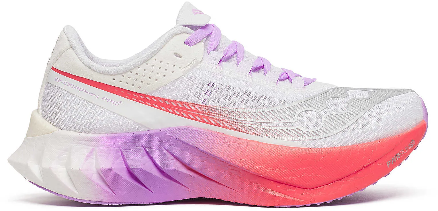 Saucony Endorphin Pro 4 Womens Running Shoes - White lightweight breathable shoes Flex Grip