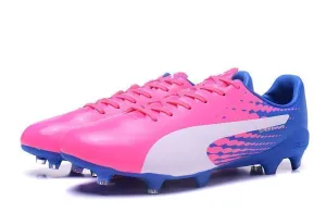 PUMA evoSPEED 17 SL-S FG Soccer Cleats Pink Blue White Game Strategy Zone Attack