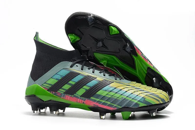 Firm Traction Anti-Clog Adidas Predator 18.1 FG Soccer Cleats Black Green Blue Yellow Colorful