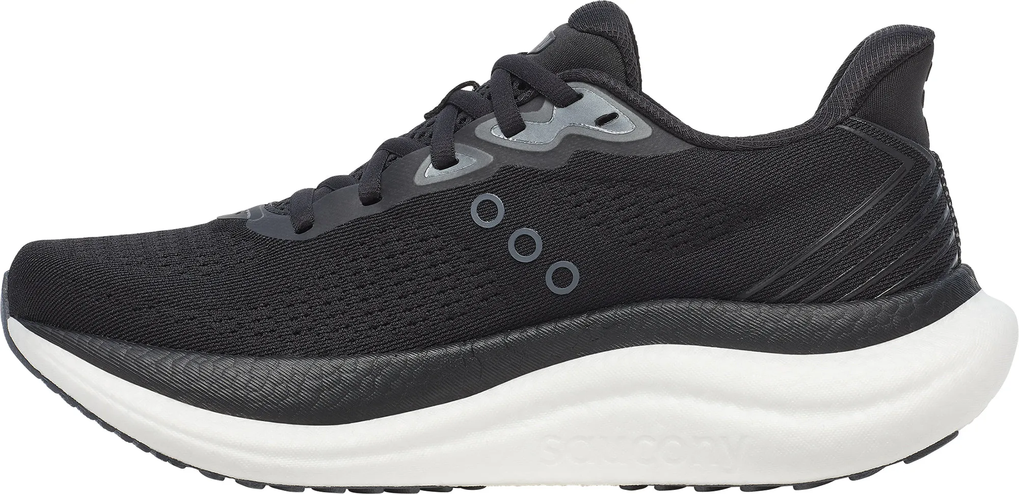 Tongue Hold System Flexible Outsole Construction Saucony Triumph 23 WIDE FIT Womens Running Shoes - Black