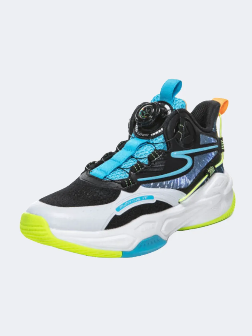 zipper Handcrafted Detailing Erke Gs Boys Basketball Shoes Black/White/Blue