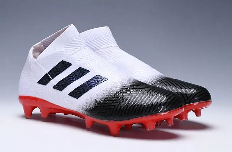 New Adidas Nemeziz 18  FG Soccer Cleats Shoes White Black Red Secure Collar Cushioned Comfort