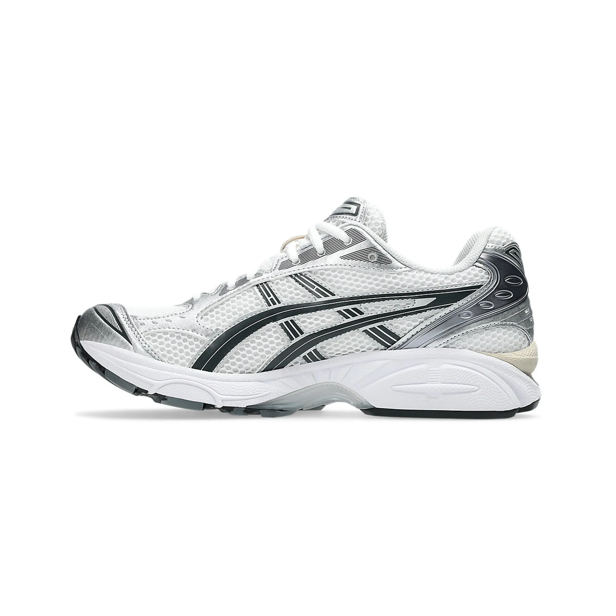 ASICS Gel-Kayano 14 'White Graphite Grey' (2025) running in a historic bridge area shoes high - traction shoes